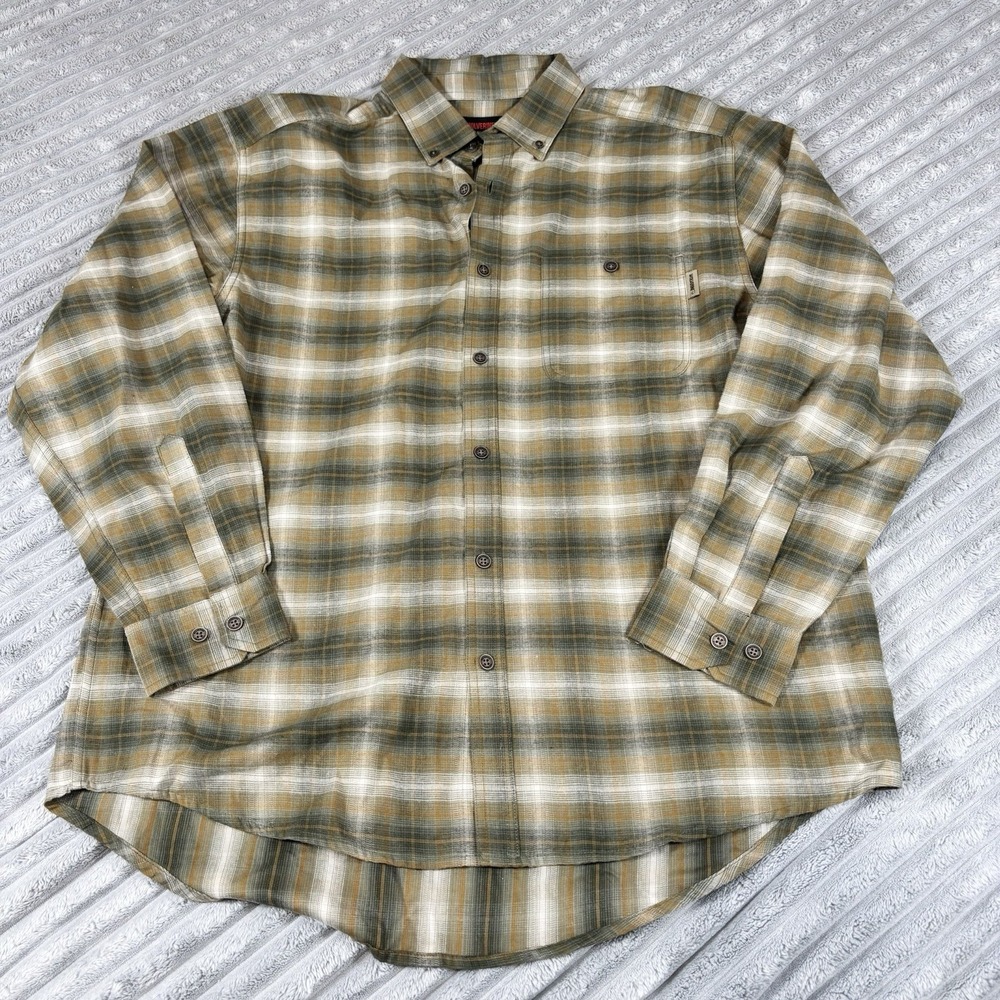 WOLVERINE Flannel Shirt Green Plaid Button Down Size XL Heavy Cotton‎ Excellent